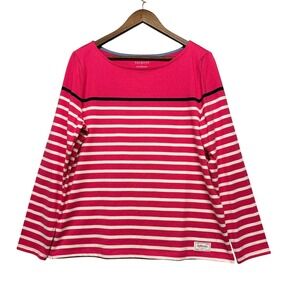 Talbots Top Women L Pink Striped Long Sleeve Boat Neck Tee Basic Minimalist